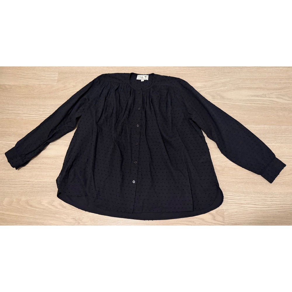 Mille Resort & Travel Embroidered Long Sleeve Button Down Top S Black Boho